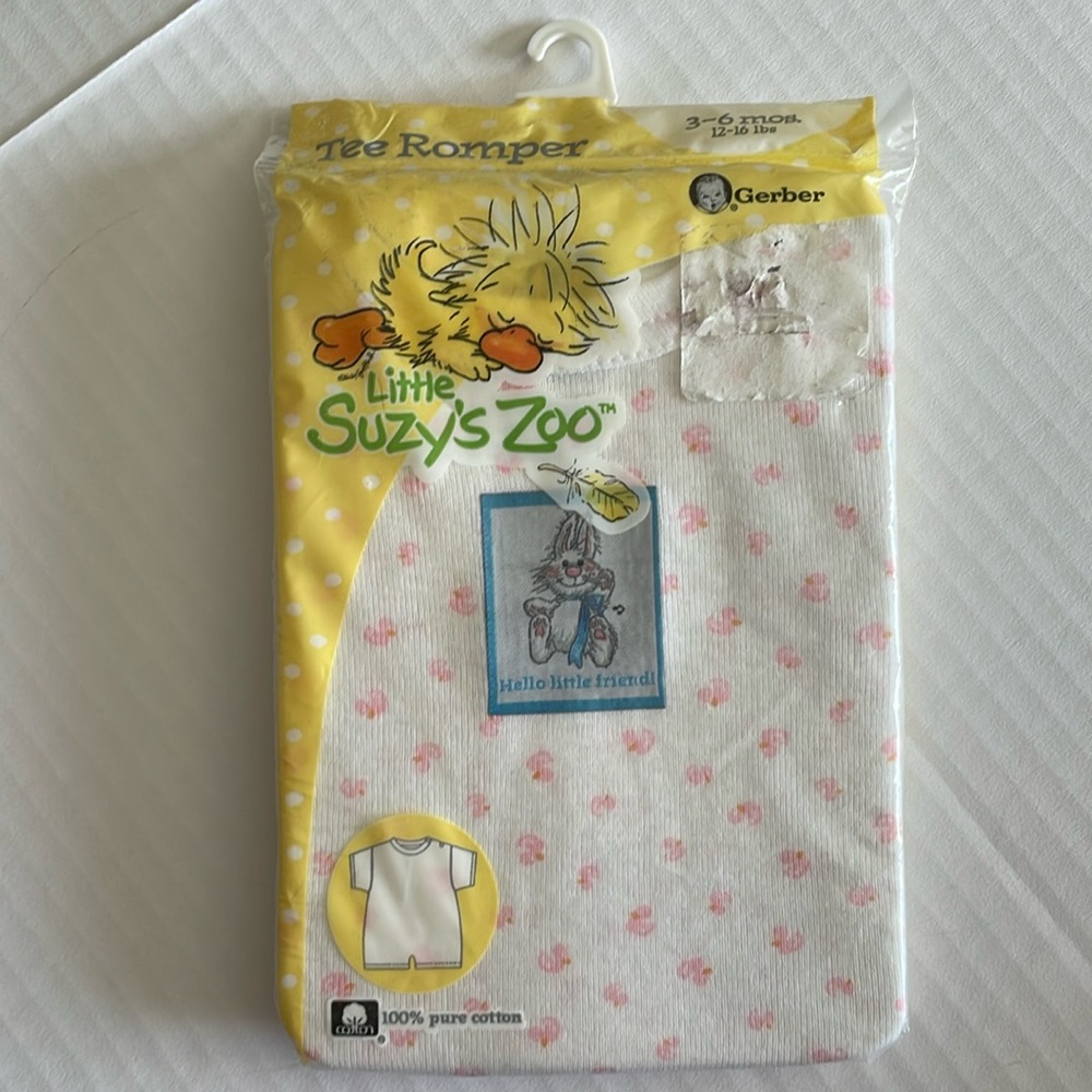 Little Suzy’s Zoo infant pink & white Tee romper by Gerber size 3-6 months NWT